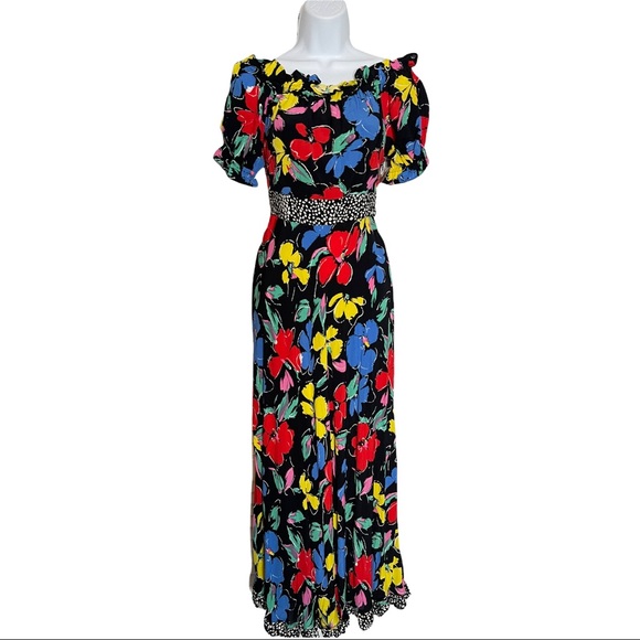 RIXO Dresses & Skirts - NWT Rixo X Target Black Floral Ruffle Puff Sleeves Trim Off Shoulder Maxi Dress